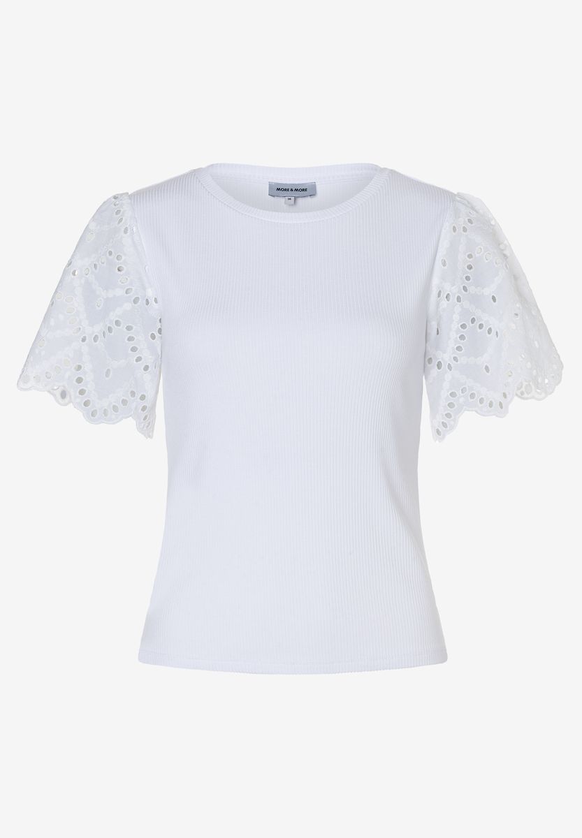 Rippshirt mit Ärmeln aus Lochstickerei