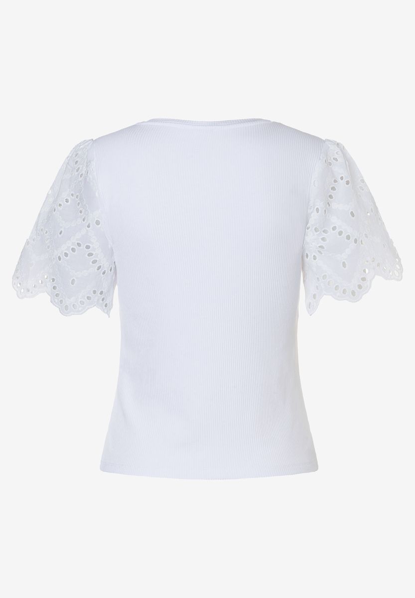Rippshirt mit Ärmeln aus Lochstickerei
