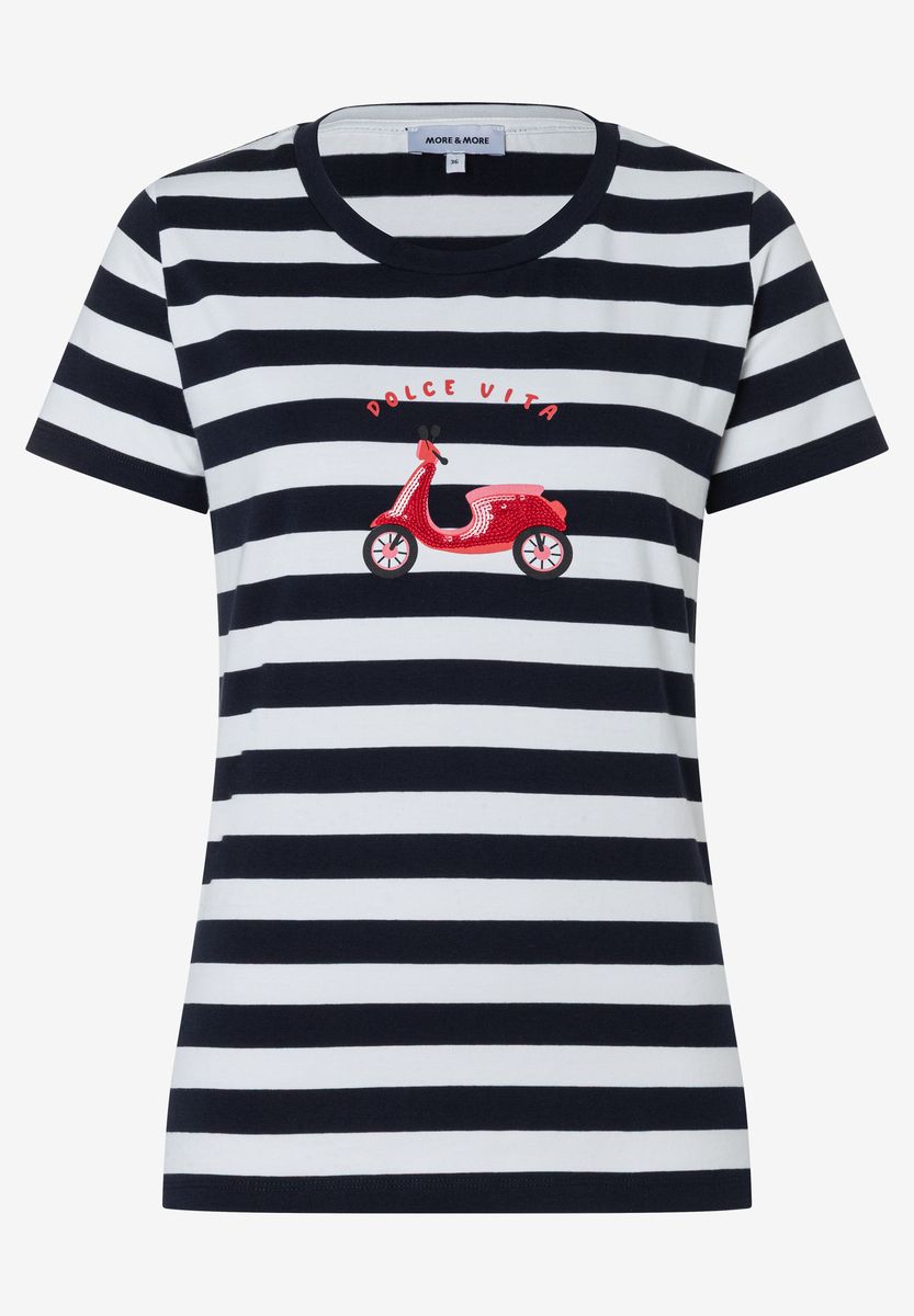 Gestreiftes T-Shirt mit Pailletten-Roller