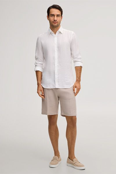 Stretchige Leinenshorts mit Bügelfalte