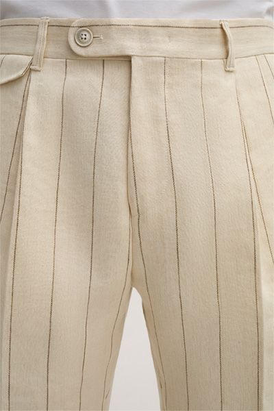Gestreifte Leinenmix-Hose mit Bundfalte