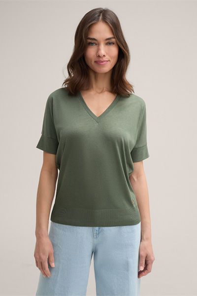 Feinstrick T-Shirt mit V-Ausschnitt
