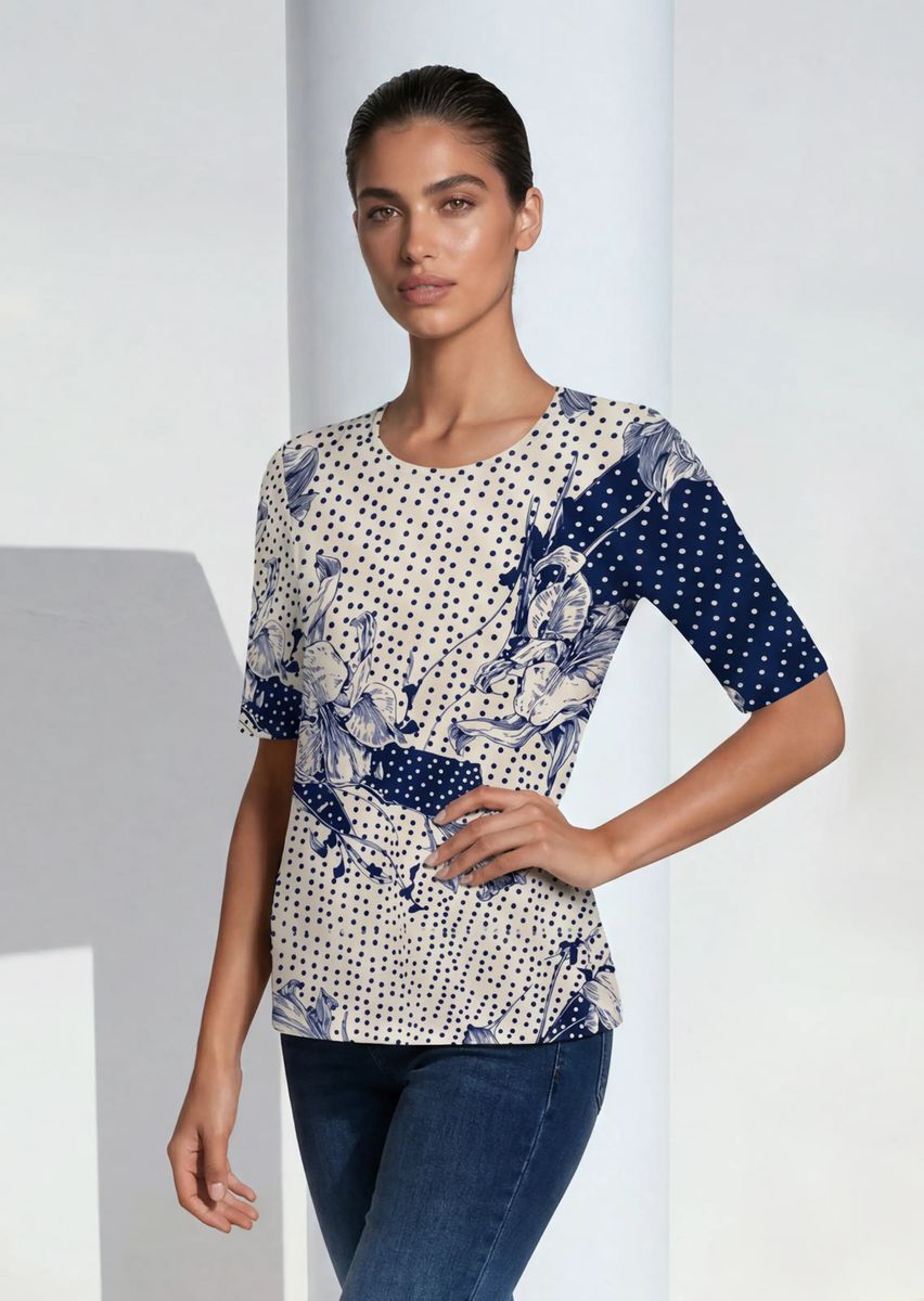 Shirt mit Blumen-Punktemuster-Mix