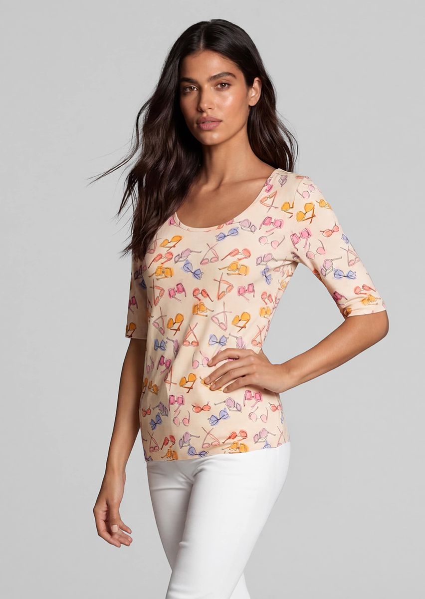Jersey-Shirt mit sommerlichem Sonnenbrillen-Print