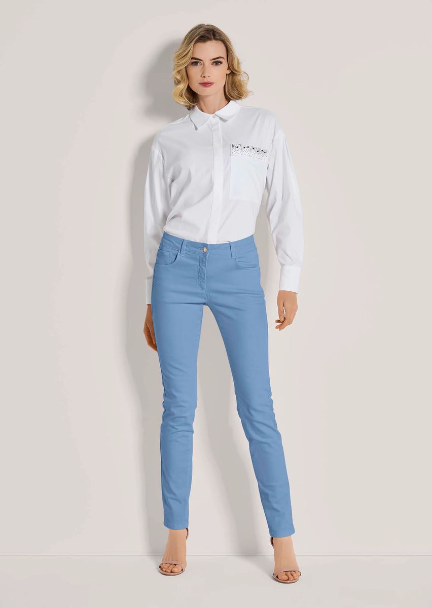 Schmale Five-Pocket-Jeans mit Strass