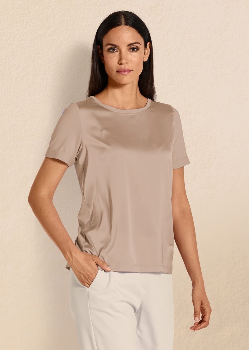 Schimmerndes Kurzarm-Blusenshirt aus Seidenmix