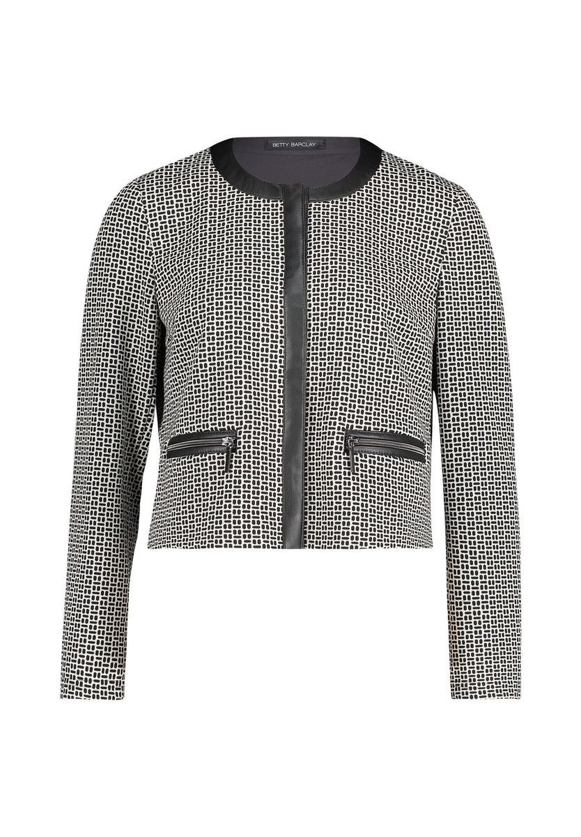 Taillierte Hahnentritt Blazerjacke mit Besatz