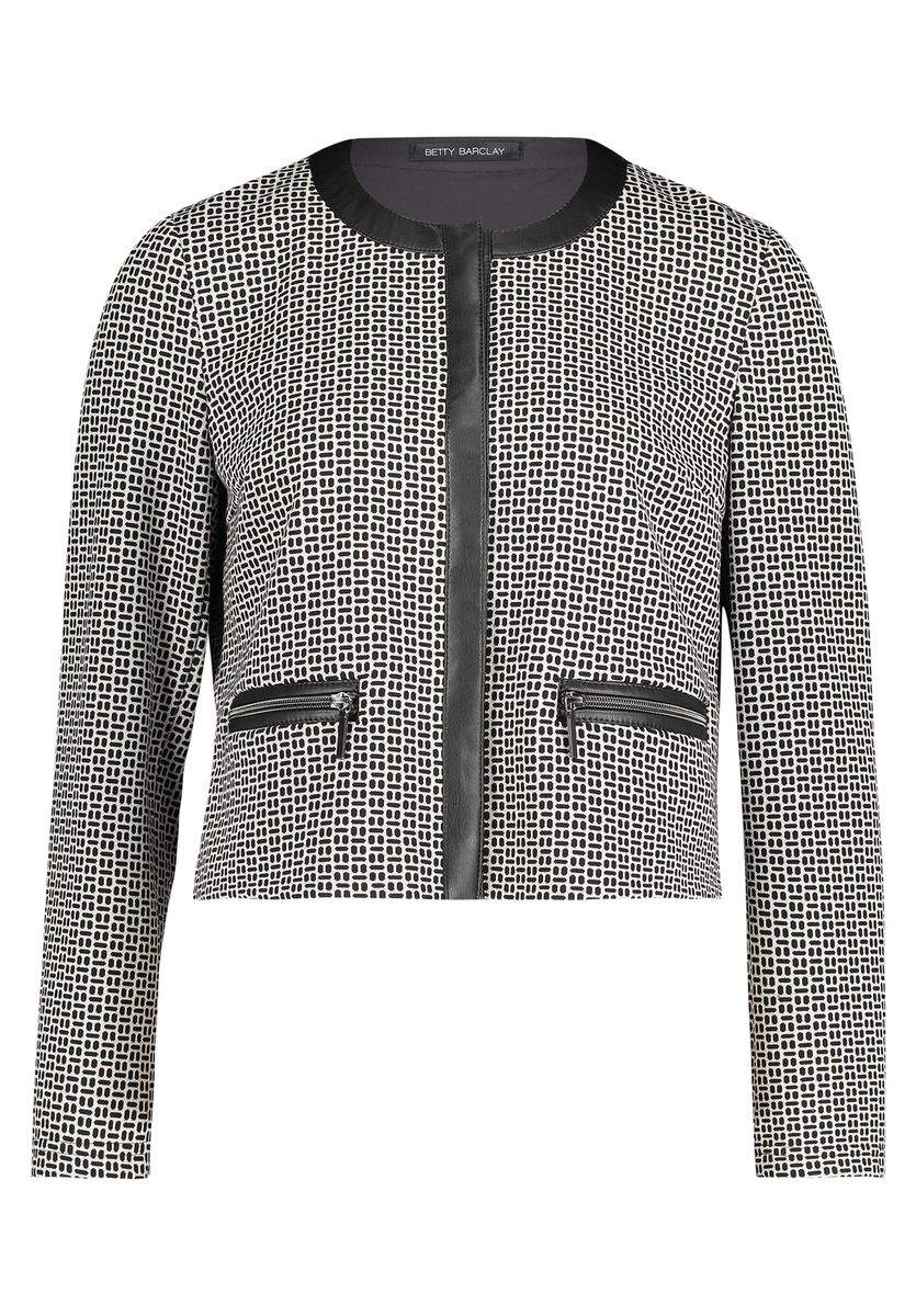 Taillierte Hahnentritt Blazerjacke mit Besatz
