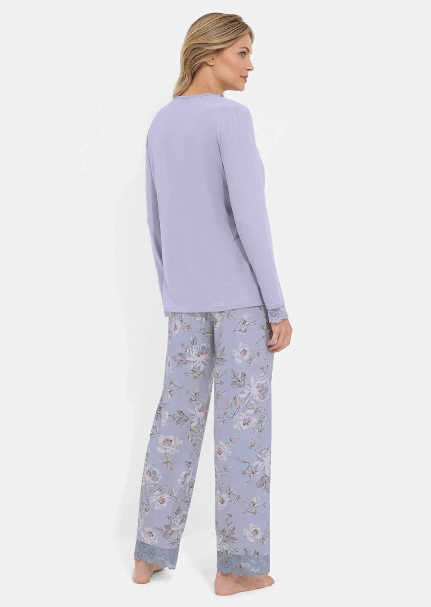 Pyjama-Set mit Spitze und Blumendruck