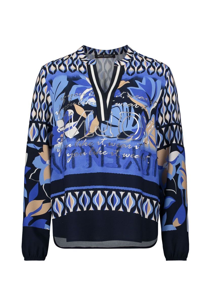 Gemusterte Langarmbluse mit Kragen