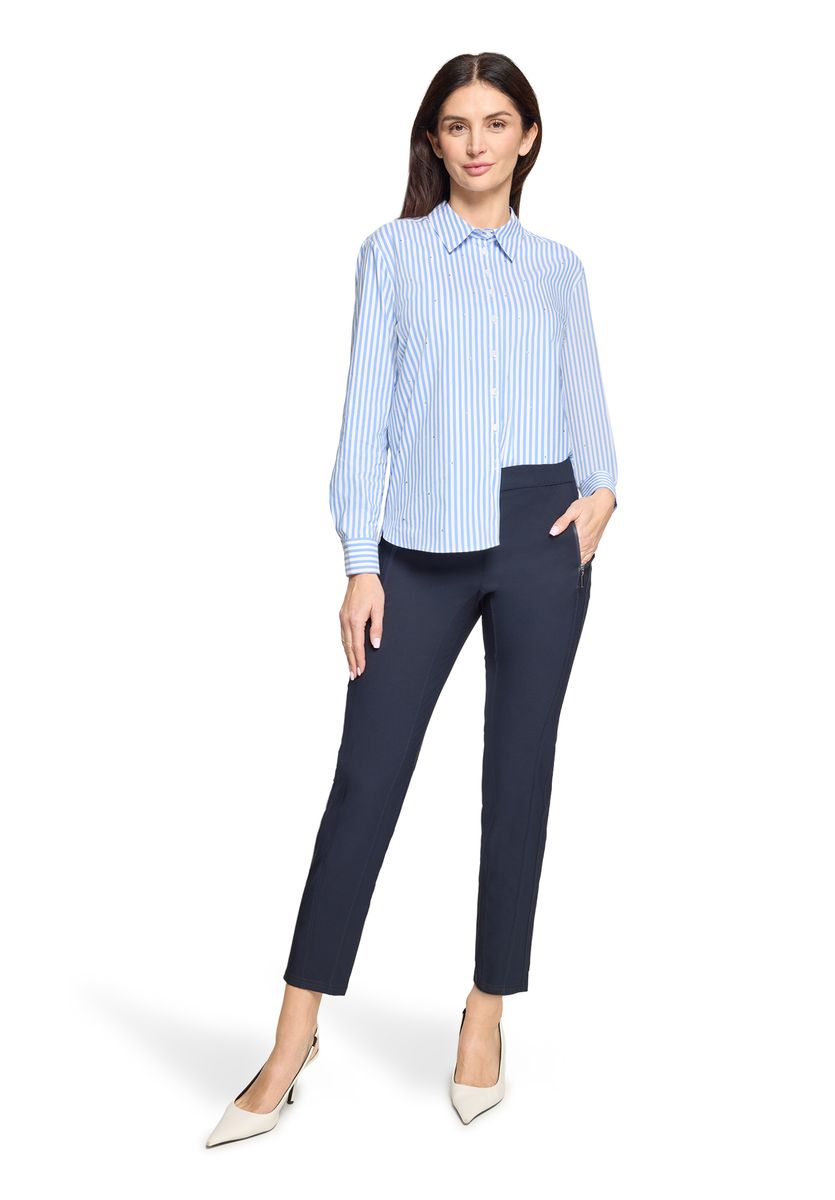 Gestreifte Hemdbluse mit Knopfleiste und Ziersteinen