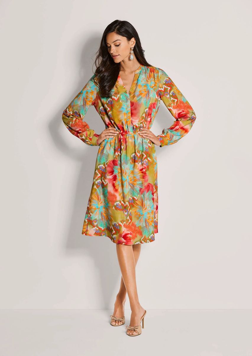 Farbenfrohes Viskosekleid mit Aquarellprint