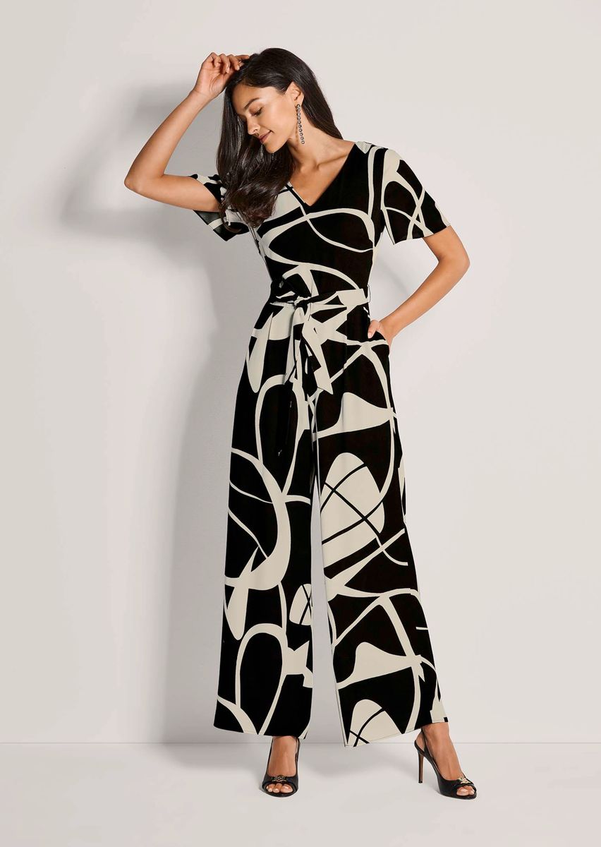 Jumpsuit mit Grafikprint und V-Ausschnitt