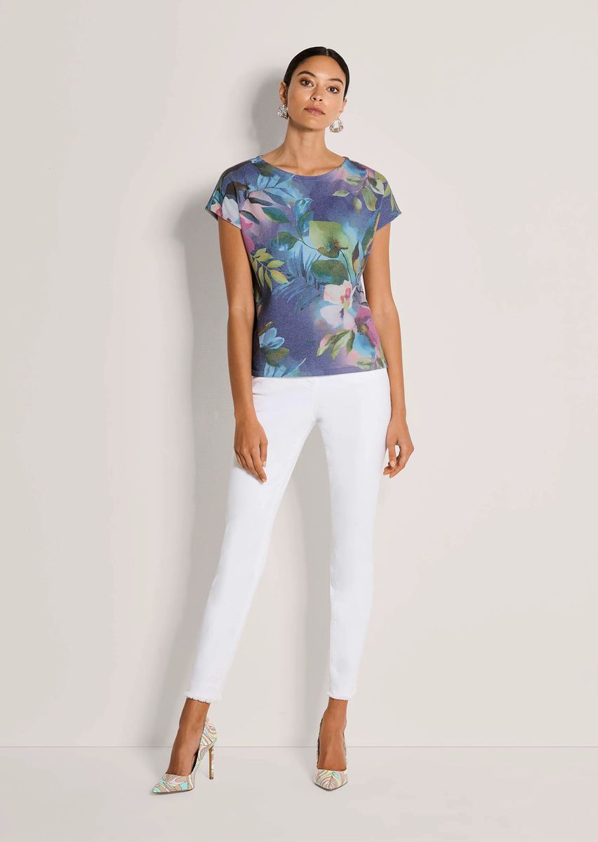 Leichter Feinstrick-Pullover mit Blumenprint