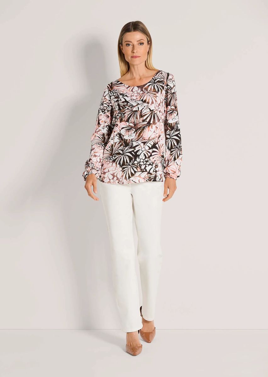 Viskosebluse mit abstraktem Blätterprint