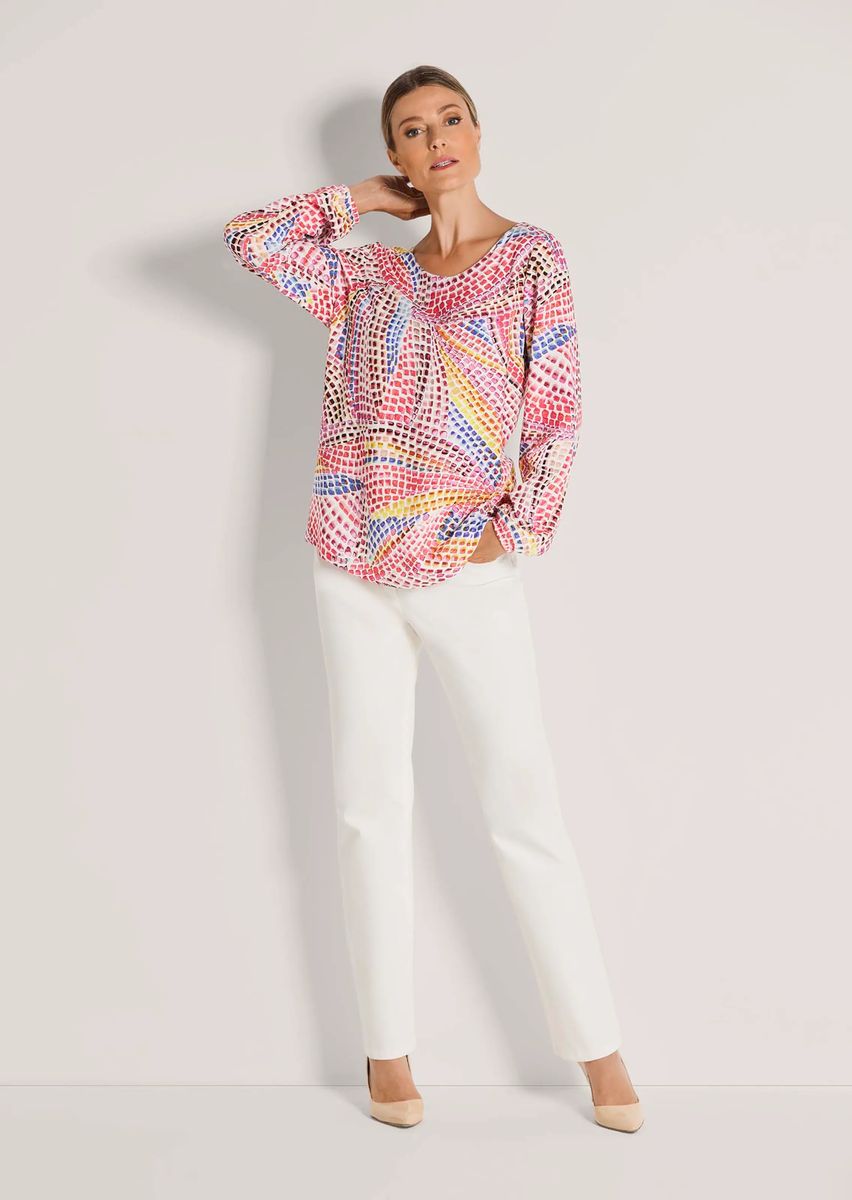 Luftige Bluse mit buntem Mosaik-Punktmuster