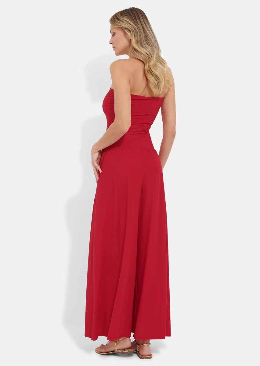 Vielseitiger trägerloser Jumpsuit weites Bein