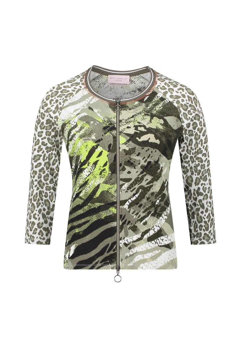 Strickjacke mit Rippenstruktur und Animal-Print