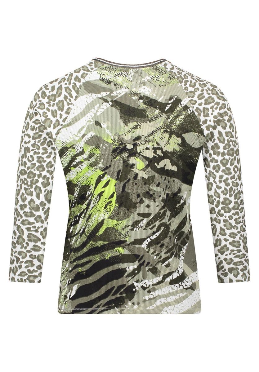 Strickjacke mit Rippenstruktur und Animal-Print