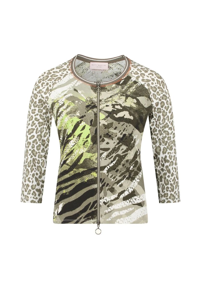 Strickjacke mit Rippenstruktur und Animal-Print