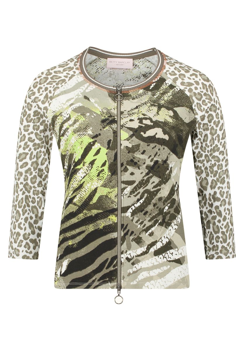 Strickjacke mit Rippenstruktur und Animal-Print