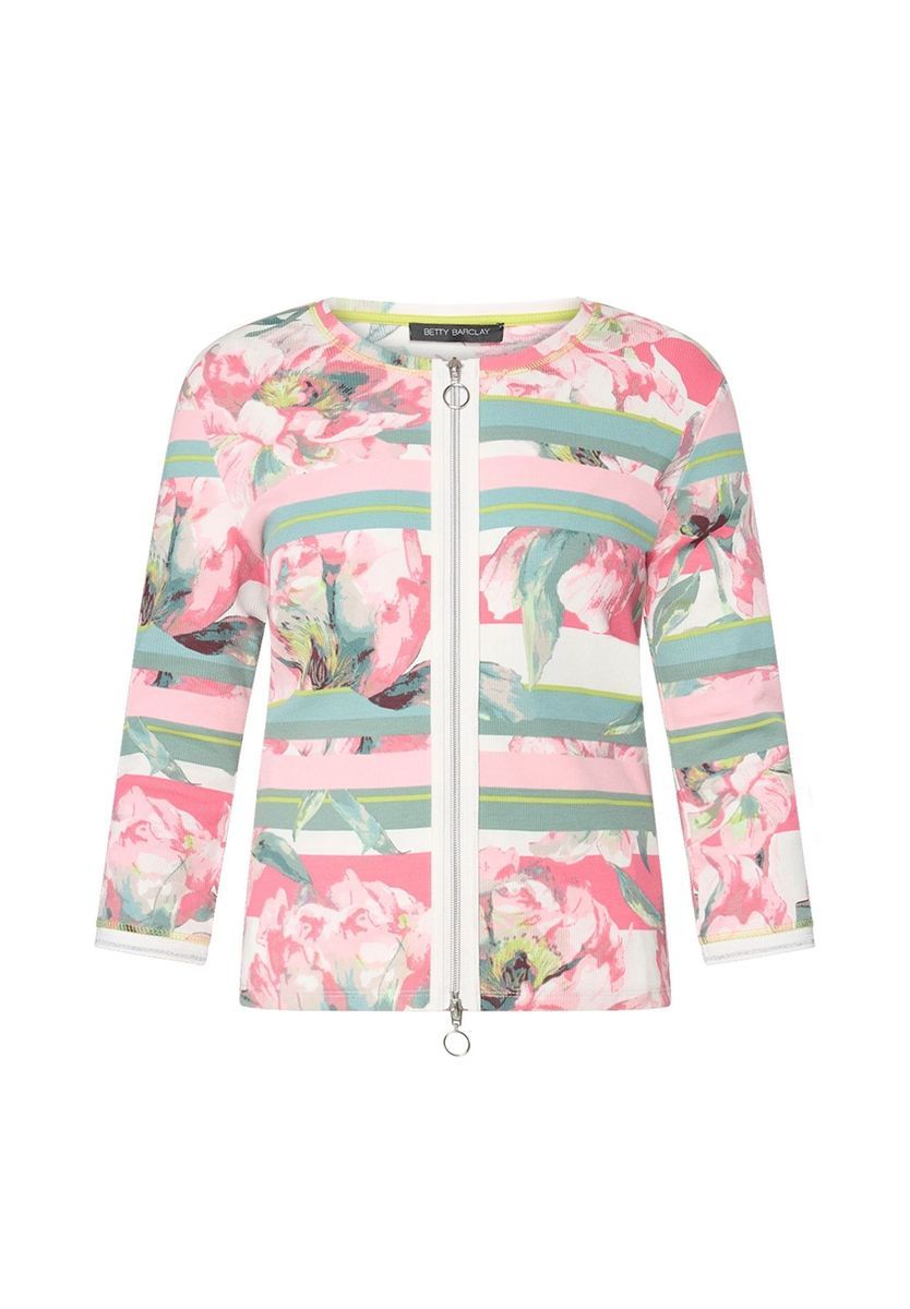 Strickjacke mit Reißverschluss und Blumenmuster