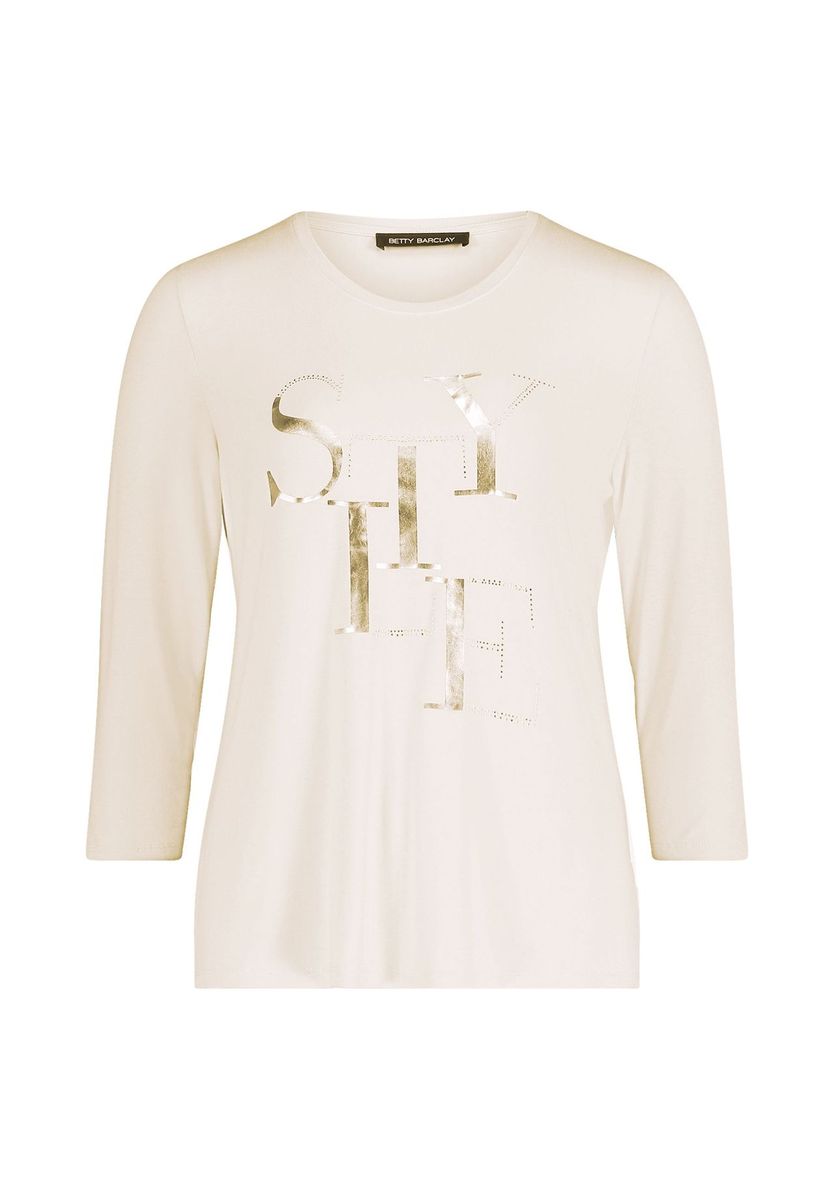 Beige Dreiviertelarm-Shirt mit Print