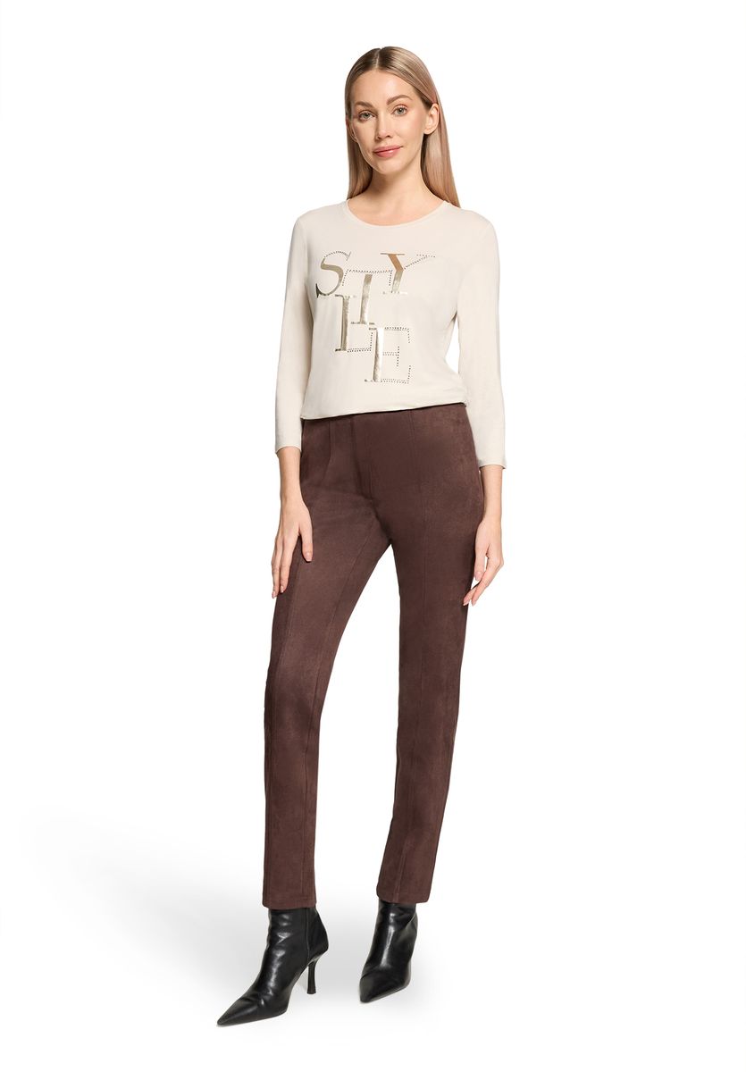 Beige Dreiviertelarm-Shirt mit Print