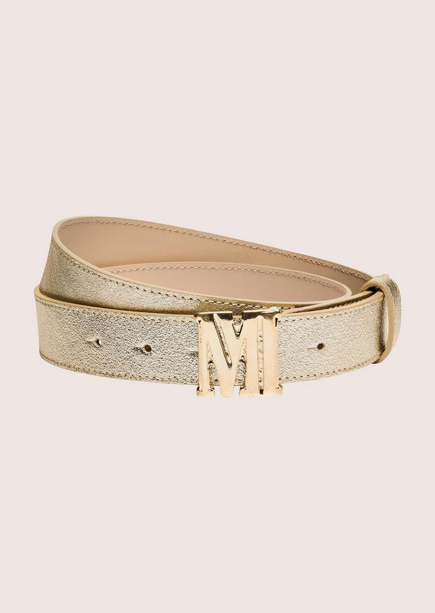 Metallic-Ledergürtel mit Logo-Schließe