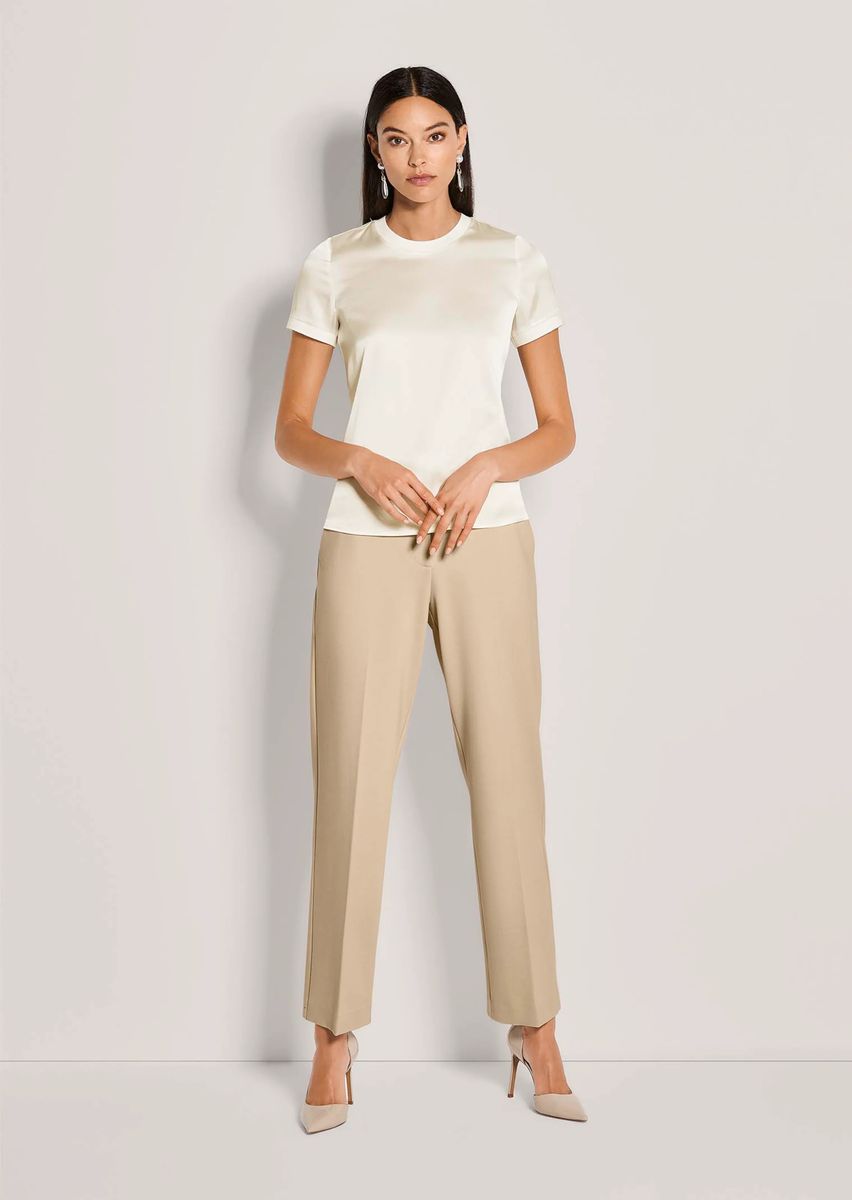 Blusenshirt aus Seidenstretch mit Rippenblenden