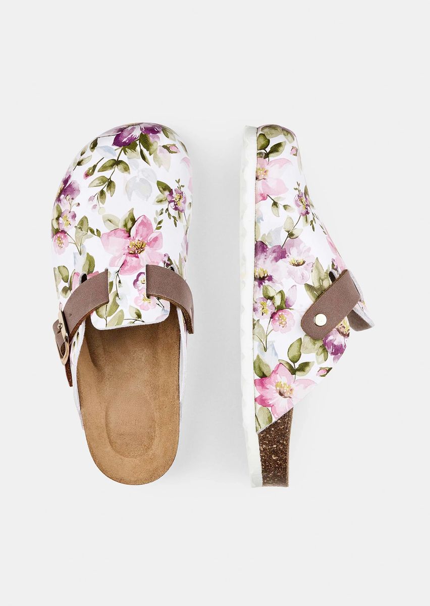 Leder-Clogs mit floralem Print