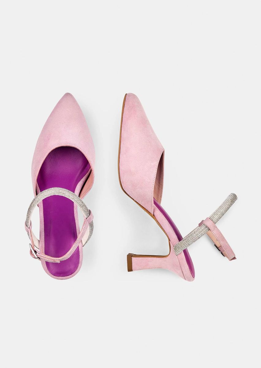 Veloursleder-Slingpumps mit Glitzerriemchen