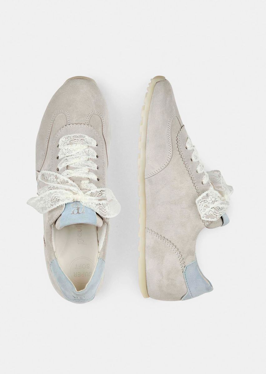 Veloursleder-Sneaker mit Spitzen-Details