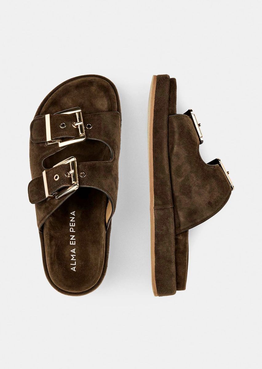 Suede Plateau Pantoletten mit Schnallen