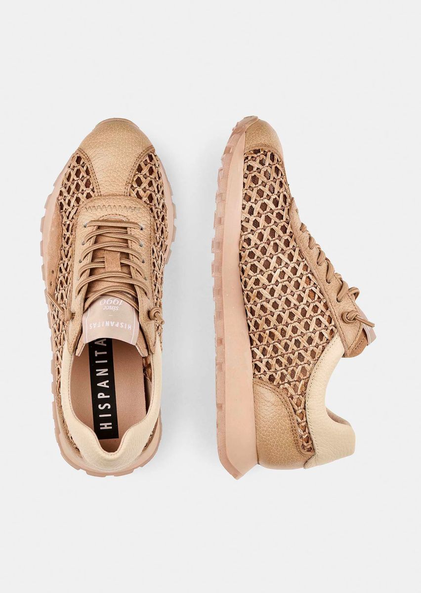 Geflochtene Leder-Sneaker mit Netzoptik