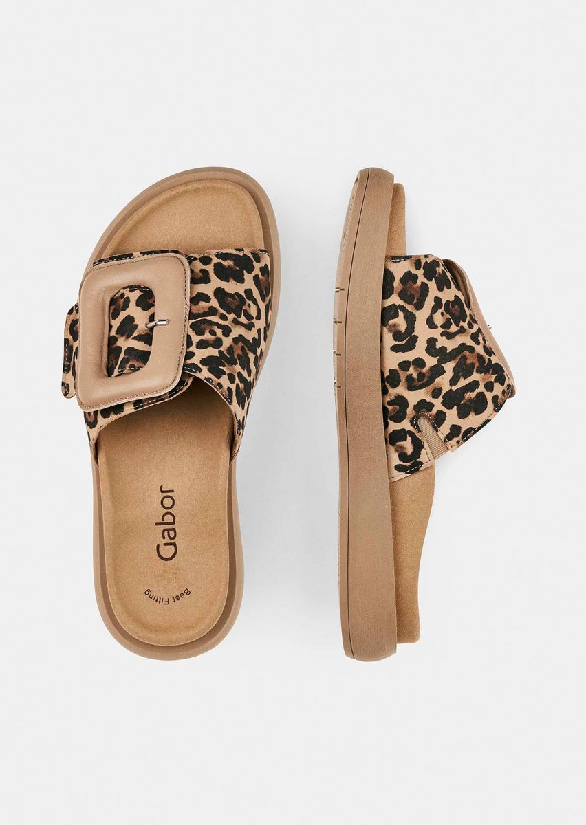 Pantoletten mit Leoparden-Print und Schnalle