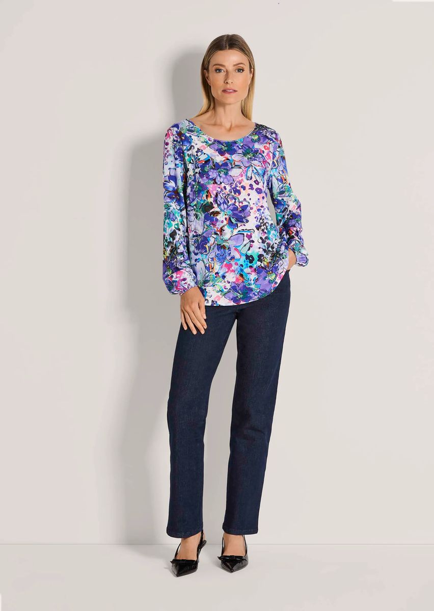 Viskosebluse mit impressionistischem Blumenmuster