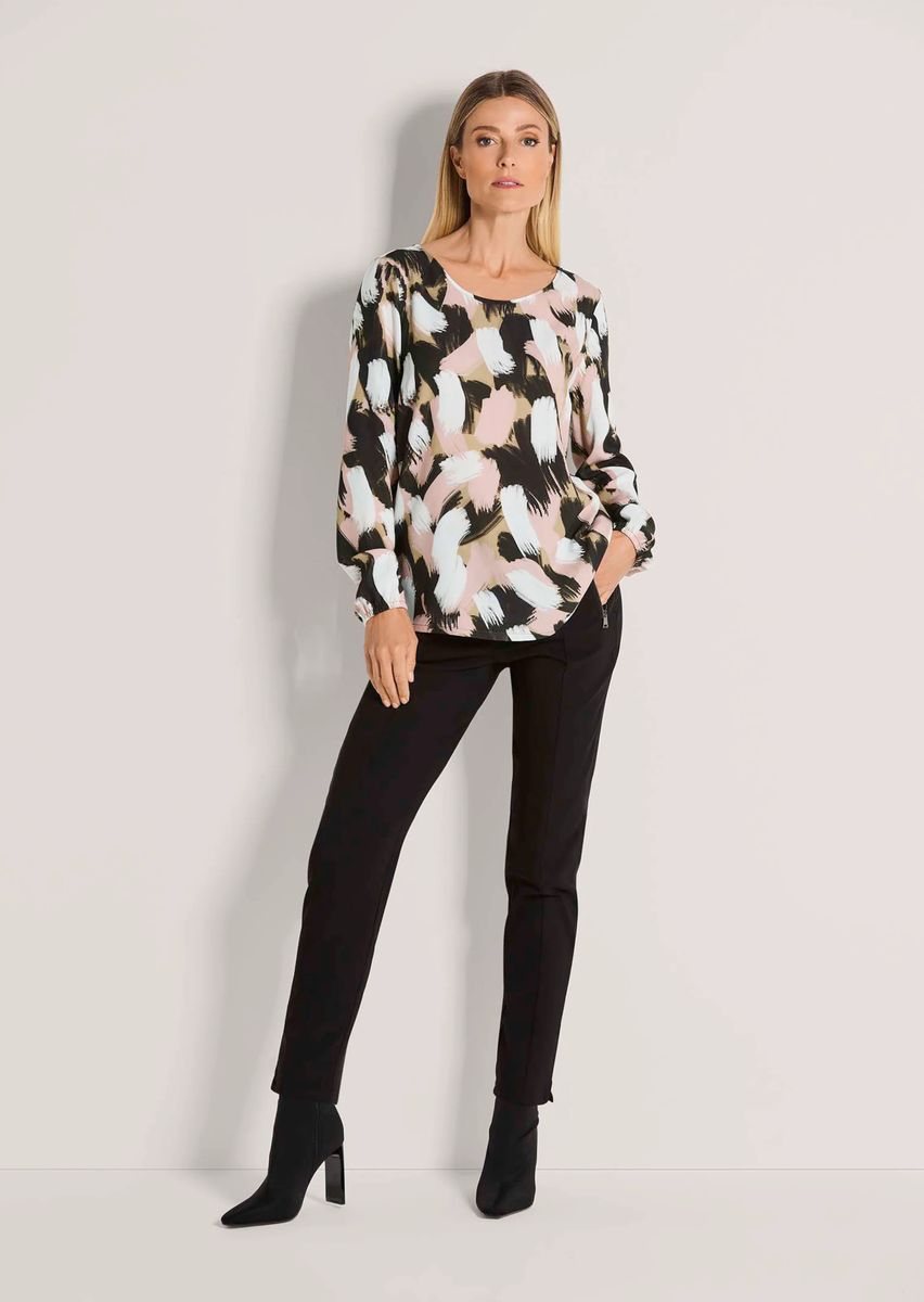 Viskosebluse mit abstraktem Pinselstrich-Print