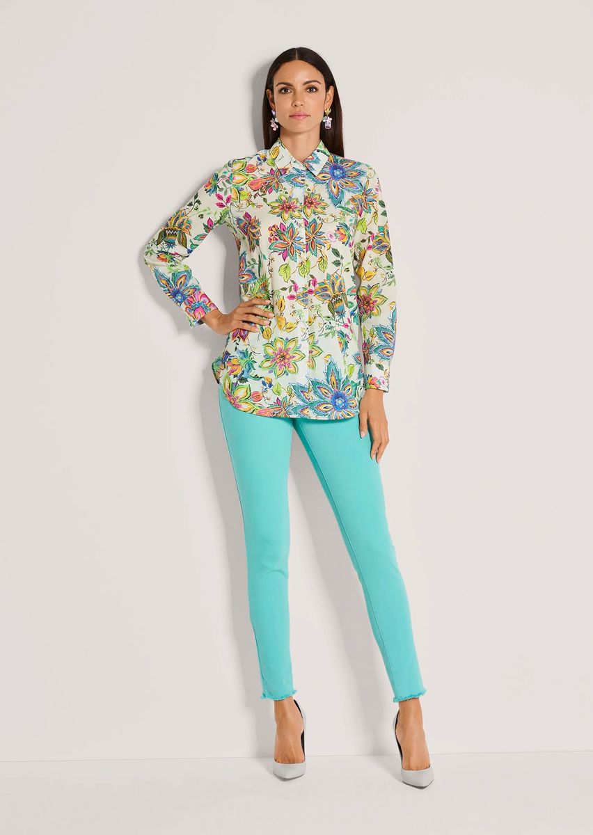 Baumwollbluse mit buntem Blumenprint
