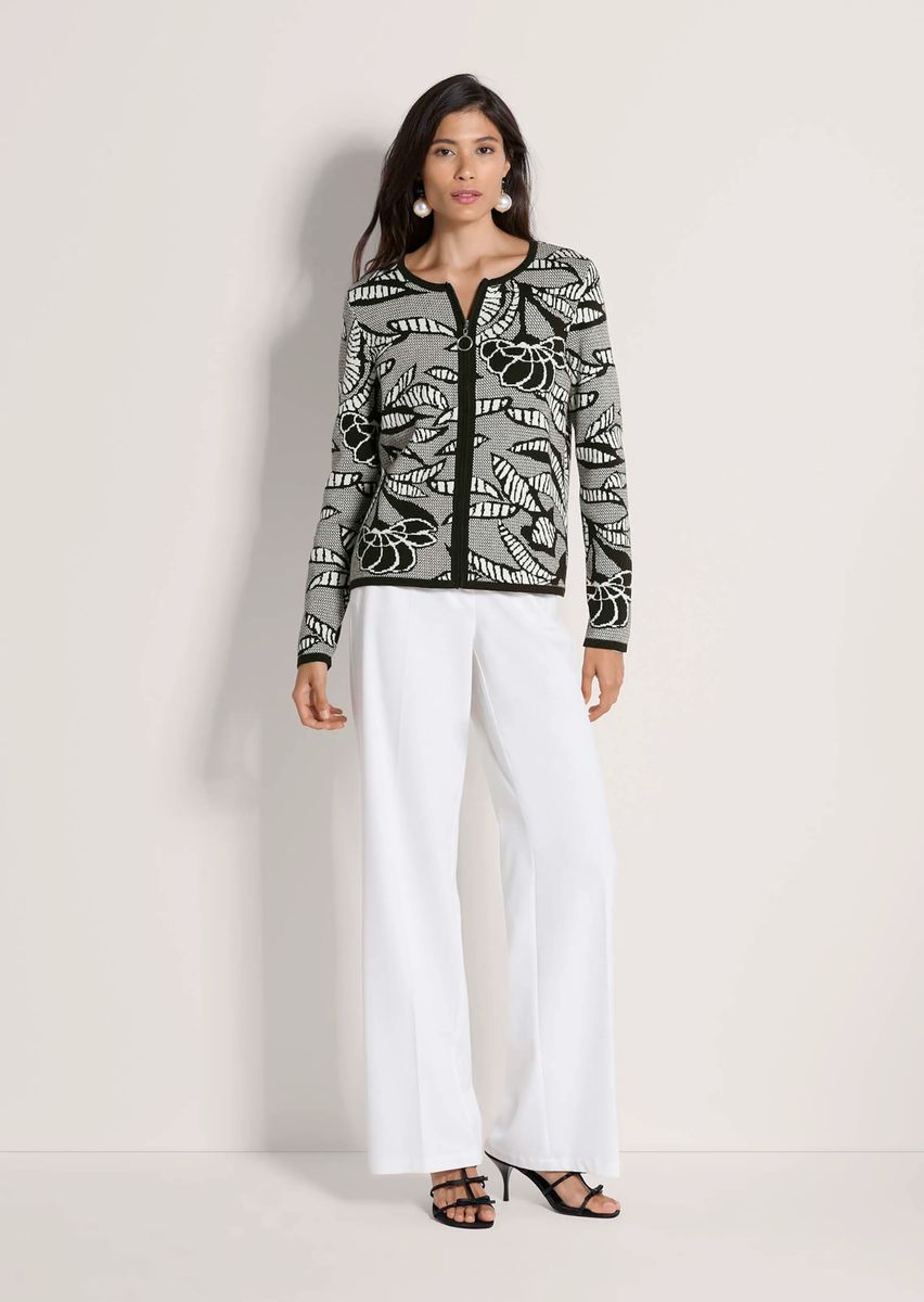 Floraler Jacquard-Strickblazer mit Reißverschluss