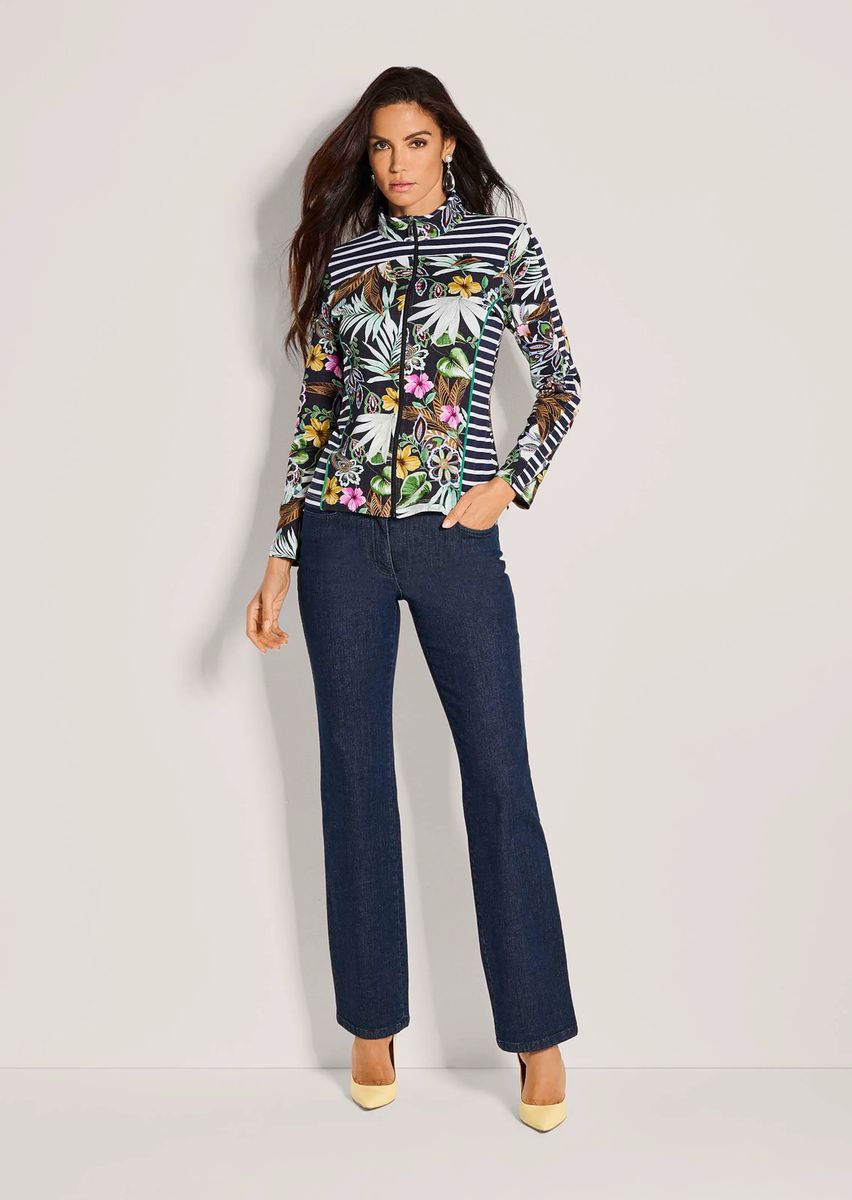 Shirtjacke mit Blumen- und Streifenprint