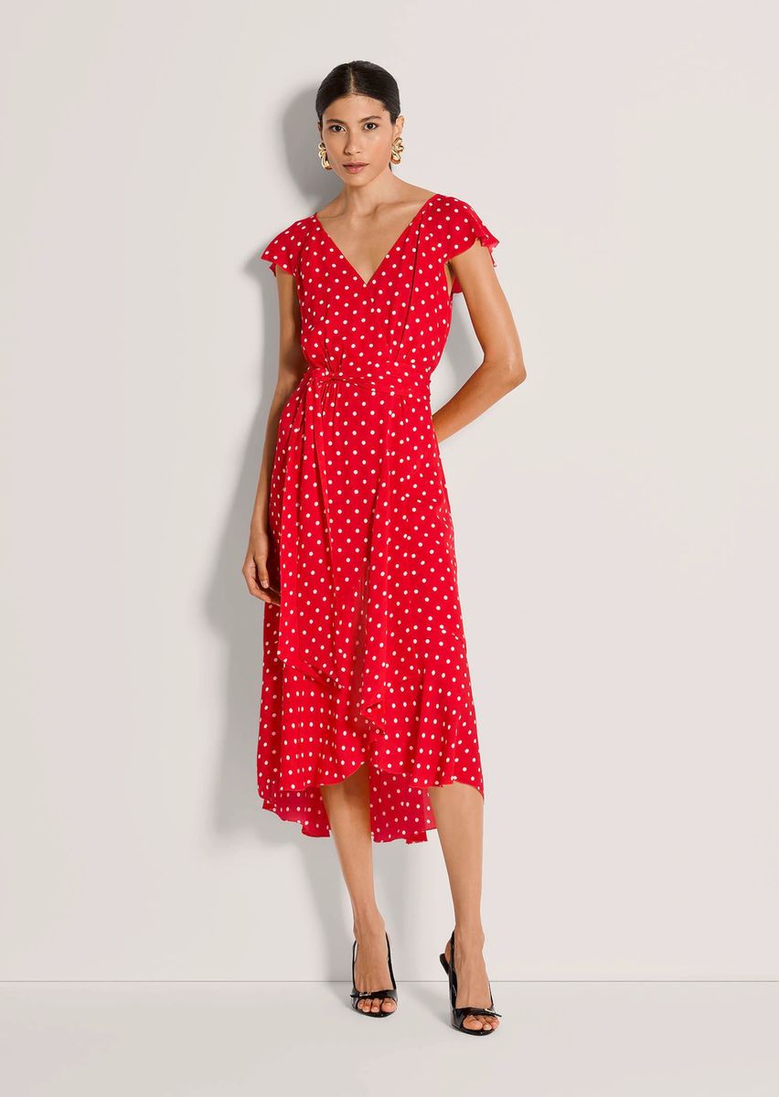 Gepunktetes Vokuhila-Kleid in Wickeloptik