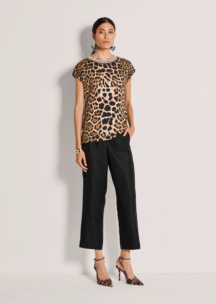 Leopard-Print-Shirt mit Streifenblende