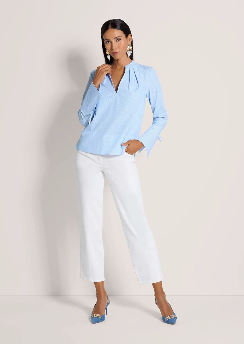Gestreifte Baumwollbluse mit Manschettendetails