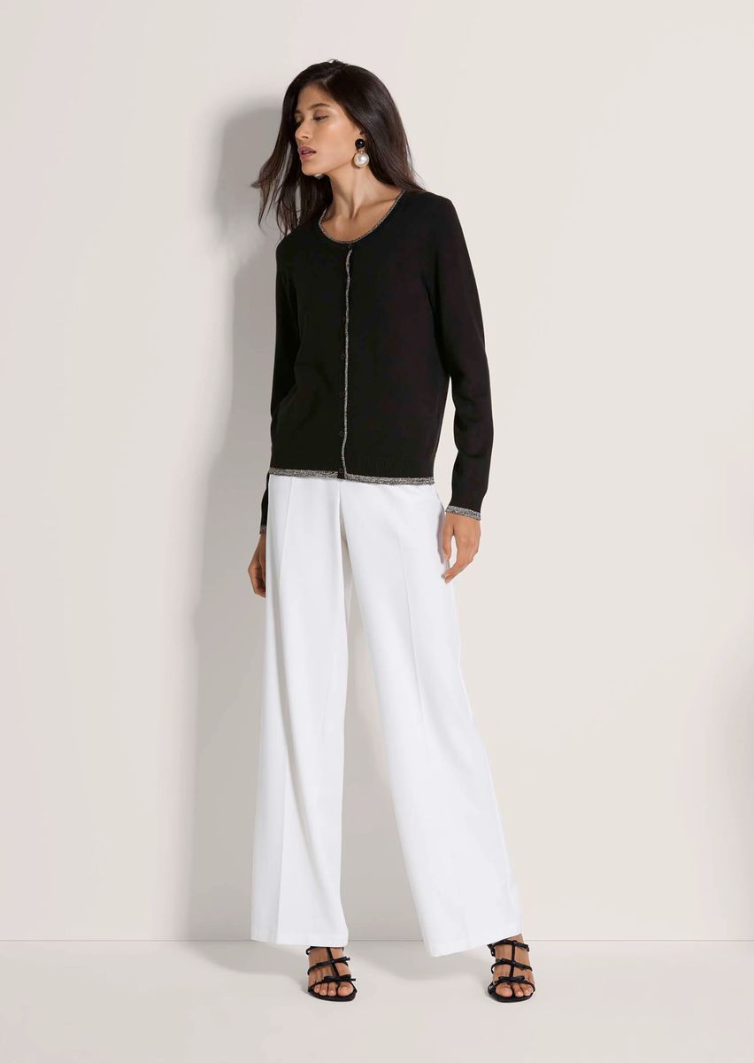 Feinstrick-Cardigan mit Metallic-Besatz
