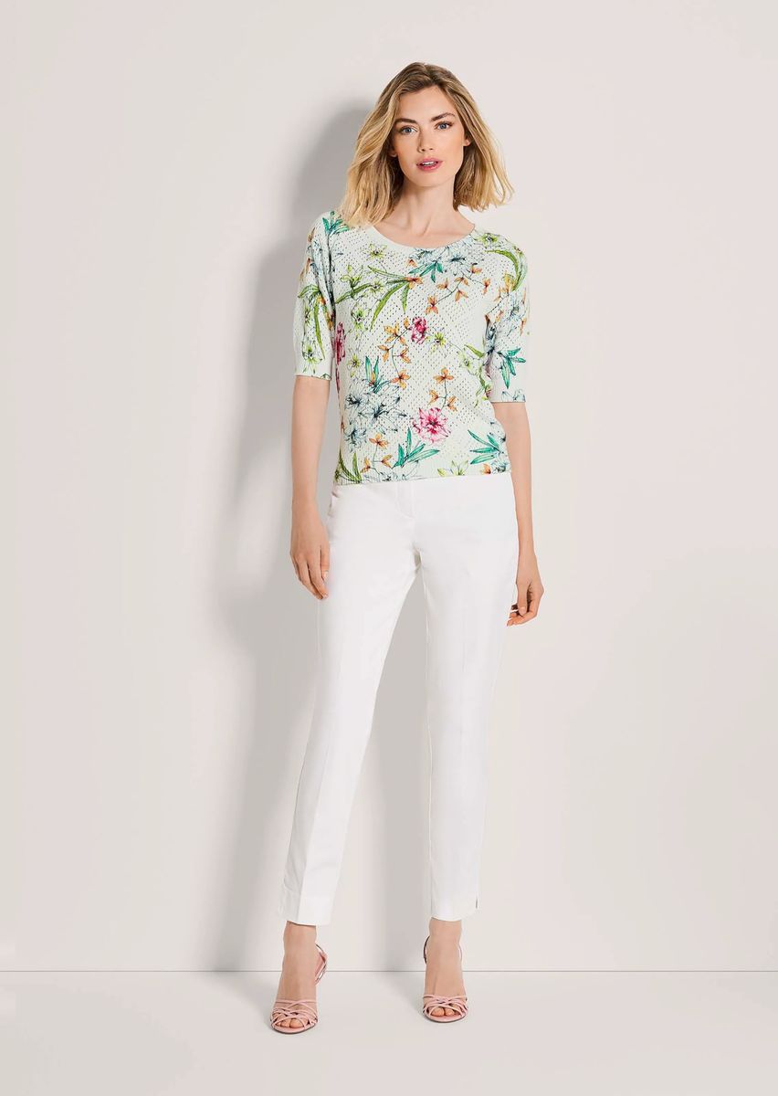 Floraler Baumwoll-Ajour-Pullover