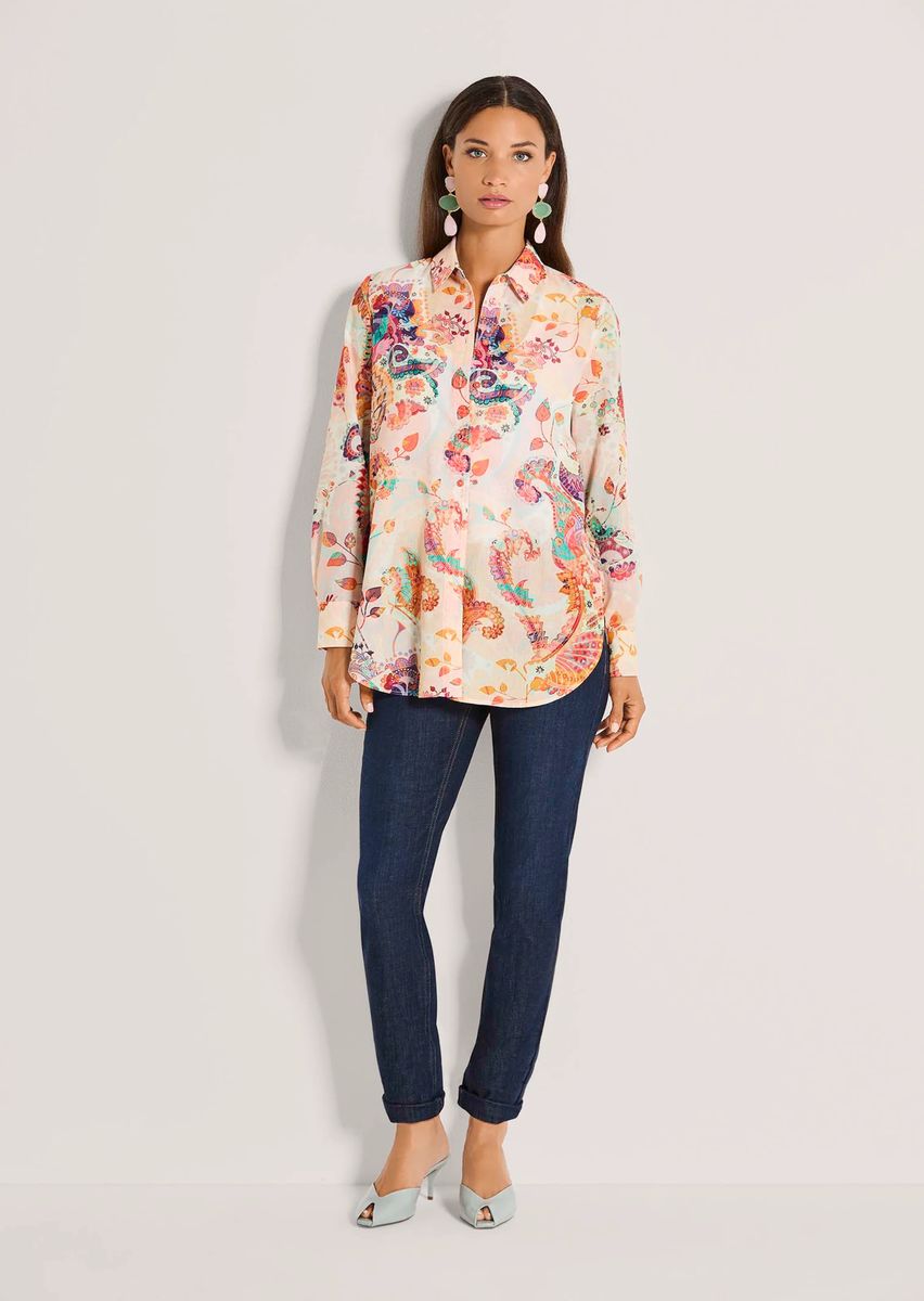 Baumwoll-Longbluse mit Paisley-Muster