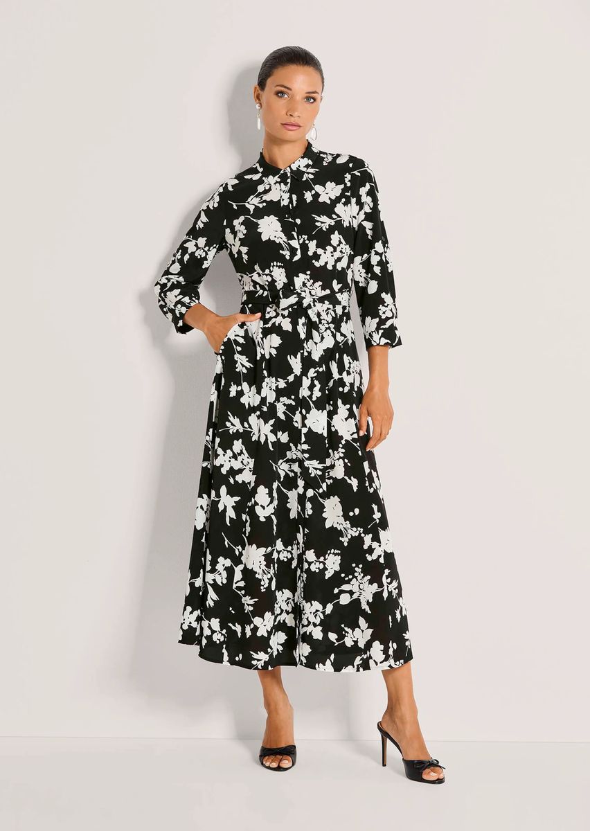 Hemdblusenkleid mit Blumenmuster und Bindegürtel