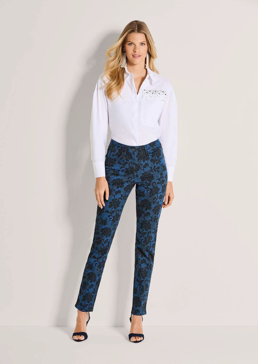 Schmale Baumwollhose mit Blumendruck