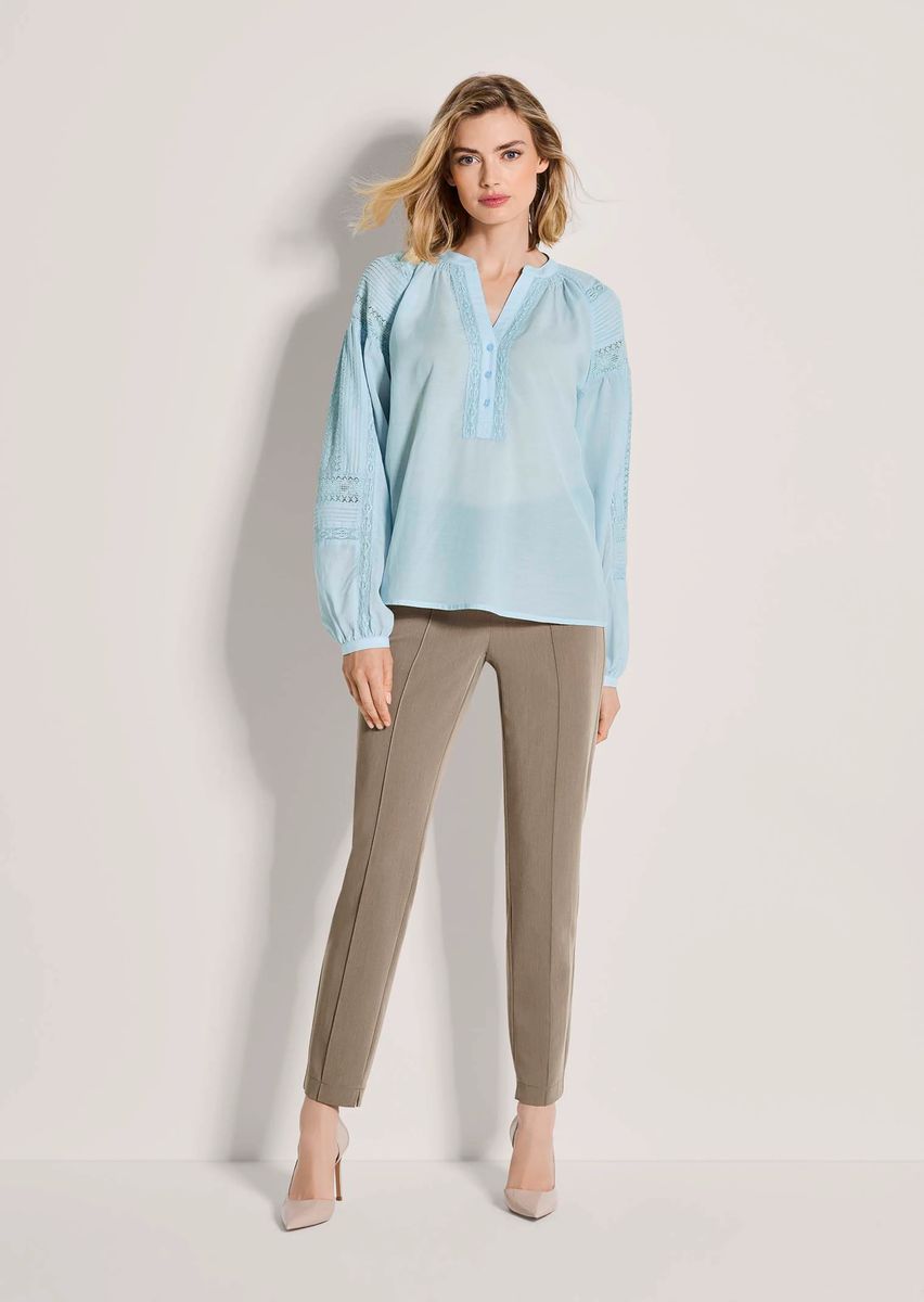 Tunika-Bluse mit Spitzenbesatz